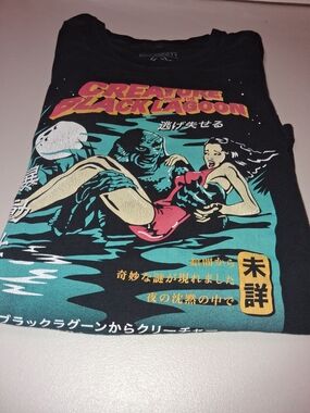 riot society Black Tee with Teal, Pink & Yellow Horror Print